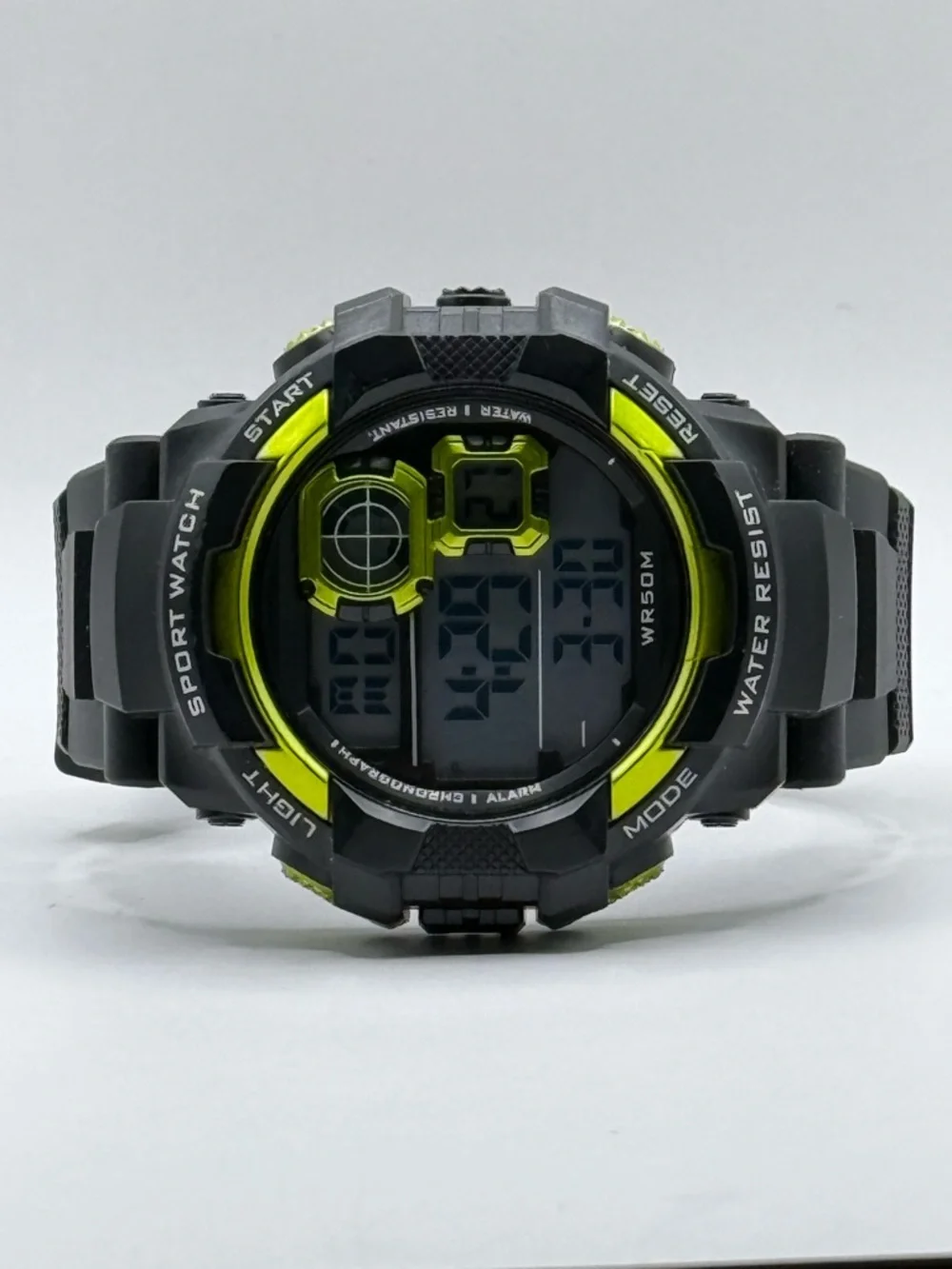 George Men's Digital Sport Wristwatch Plastic Strap Black Yellow Bezel Beautiful